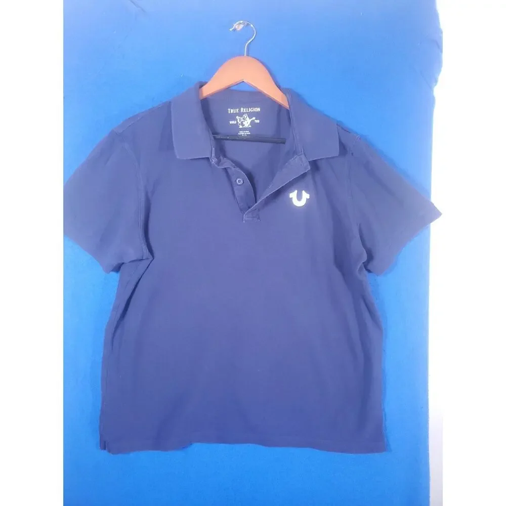 True Religion Mens Polo Shirt Size XL Blue Short Sleeve Crafted With Pride